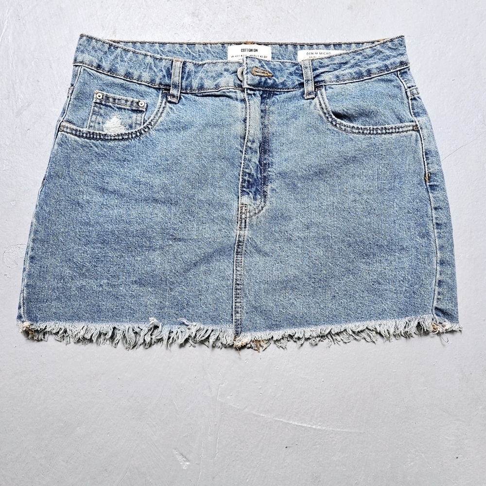 Cotton-On Sz 8 Denim Micro Mini Recycled Cotton Pocket Skirt Preppy Y2K Style .